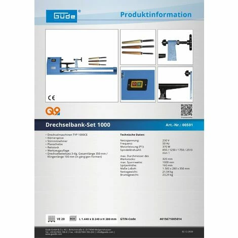 Güde Drechselmaschine Drechselbank 1000 mit 3-tlg Drechselbeitel-Satz Güde Drechselmaschine Drechselbank 1000 Mit 3-tlg Drechselbeitel-Satz -GüDE Geschäft 12204068 2