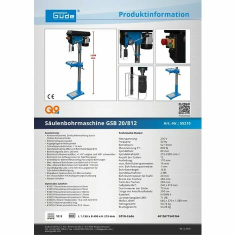 Güde Säulenbohrmaschine Bohrmaschine Ständerbohrmaschine GSB 20/812 Güde Säulenbohrmaschine Bohrmaschine Ständerbohrmaschine GSB 20/812 -GüDE Geschäft 12205996 3