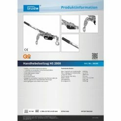 Güde 38350 Handhebelseilzug HS 2000 Hubwerk Seilzug Seilwinde Flaschenzug 6 Güde 38350 Handhebelseilzug HS 2000 Hubwerk Seilzug Seilwinde Flaschenzug -GüDE Geschäft 14368040 5