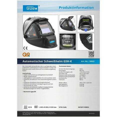 Güde Automatik Schweißhelm GSH-K Solar Schweißschild Schweißschirm Schutzhelm 6 Güde Automatik Schweißhelm GSH-K Solar Schweißschild Schweißschirm Schutzhelm – Bild 4