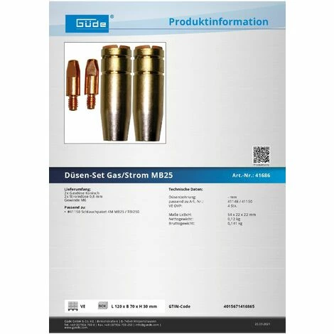 Güde Düsensatz Gas & Strom MB25 Für Schlauchpaket MB25/TBI250 Güde Düsensatz Gas & Strom MB25 Für Schlauchpaket MB25/TBI250 -GüDE Geschäft 26706105 2