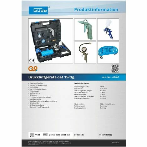 Güde Druckluft Geräte-Set 15 Tlg. Klammerer Nagler Ausblaspistole Reifenfüller – Bild 3