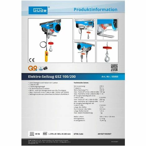 Güde Seil-Hebel-Zug GSZ 100/200 Seilwinde + Schwenkarm/Träger 1200 100-600kg 5 Güde Seil-Hebel-Zug GSZ 100/200 Seilwinde + Schwenkarm/Träger 1200 100-600kg – Bild 3