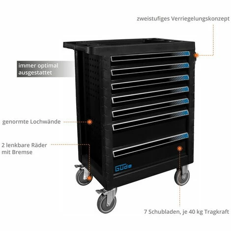 Güde Werkstattwagen Werkzeugwagen GW7 Black Line 226-tlg. Bestückt 4 Güde Werkstattwagen Werkzeugwagen GW7 Black Line 226-tlg. Bestückt – Bild 2