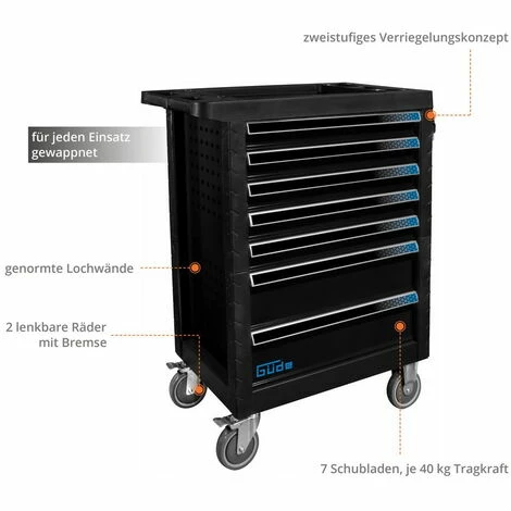 Güde Werkzeugwagen Werkstattwagen GW7 Black Line 165-tlg. Bestückt Rollwagen 4 Güde Werkzeugwagen Werkstattwagen GW7 Black Line 165-tlg. Bestückt Rollwagen – Bild 2