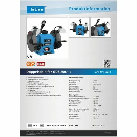 Güde Doppelschleifer Kombischleifer GDS 200.1 L Schleifmaschine Schleifbock Güde Doppelschleifer Kombischleifer GDS 200.1 L Schleifmaschine Schleifbock -GüDE Geschäft 71493290 4